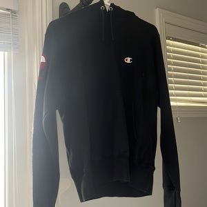 black and red champion reverse weave hoodie